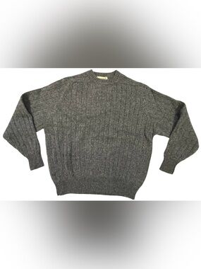 Basic Elements Vintage Shetland Wool Sweater Mens XXL Gray Ribbed Fisherman Knit